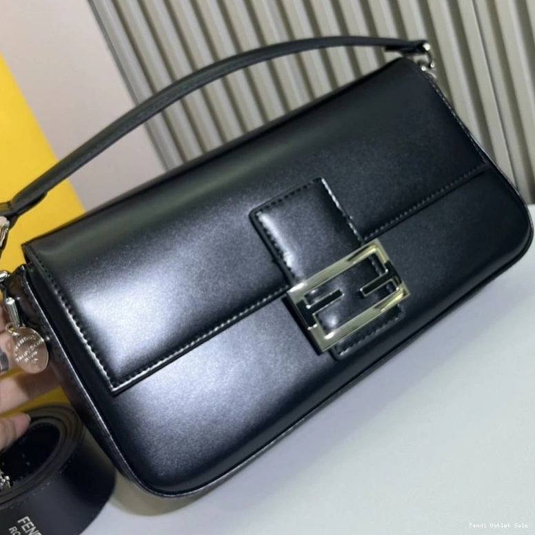Affordable In Smooth Black Fendi Tiffany Medium Bag Baguette Leather 0804